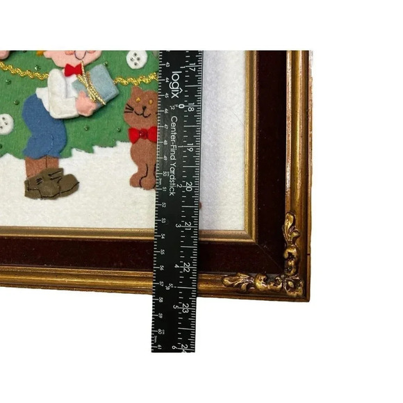 Vtg Christmas Tree Jolly Felt Sequin Embroidered Framed Handmade Decor Bucilla - Picture 6 of 7